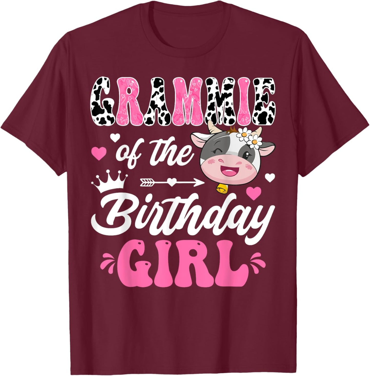 Grammie Of The Birthday Girl Cute Cow Farm 1St Birthday T-Shirt - T-Shirt | Maroon
