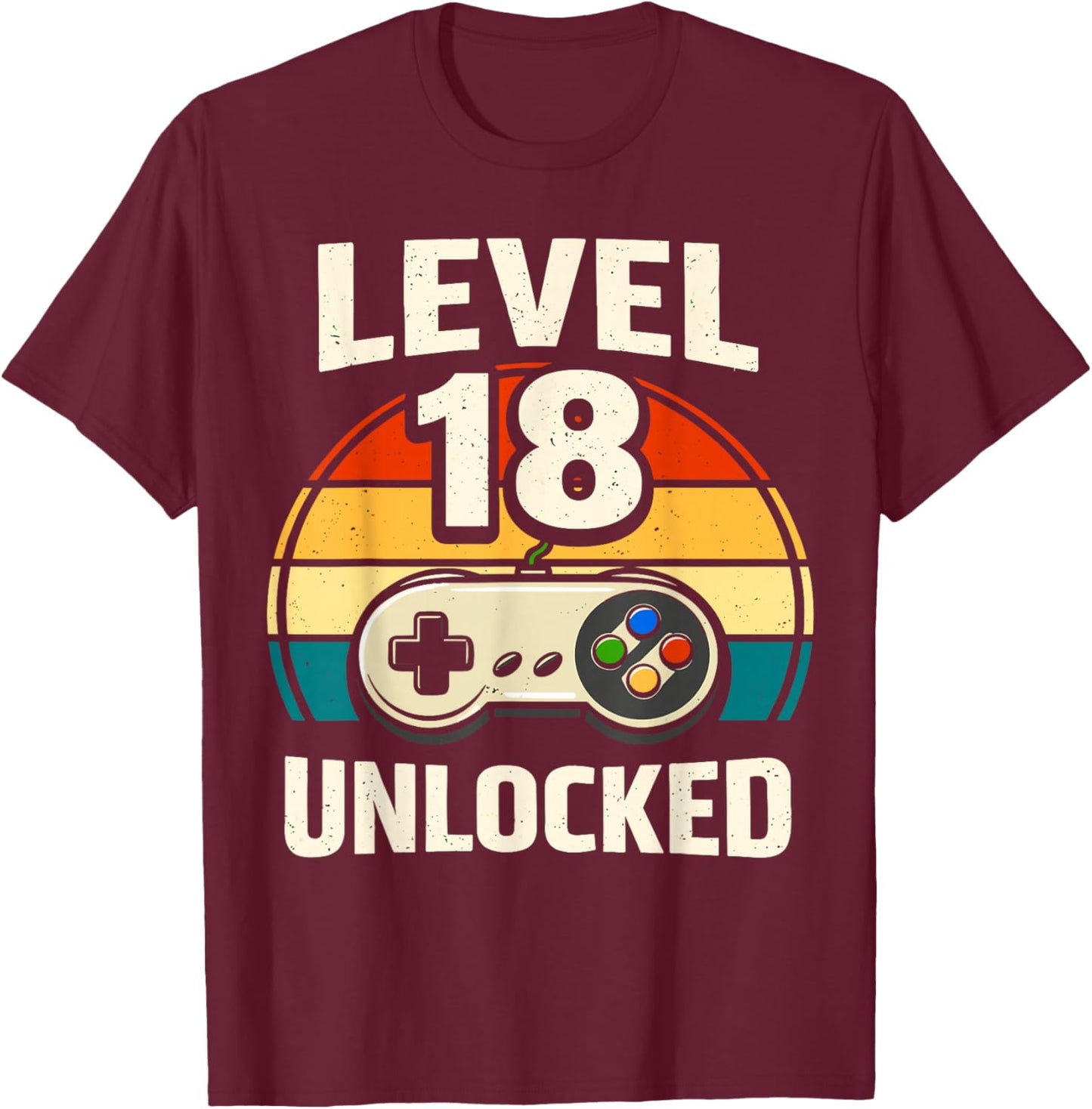 18th Birthday Level 18 Unlocked Gamer Gaming 18 Birthday T-Shirt - T-Shirt | Maroon