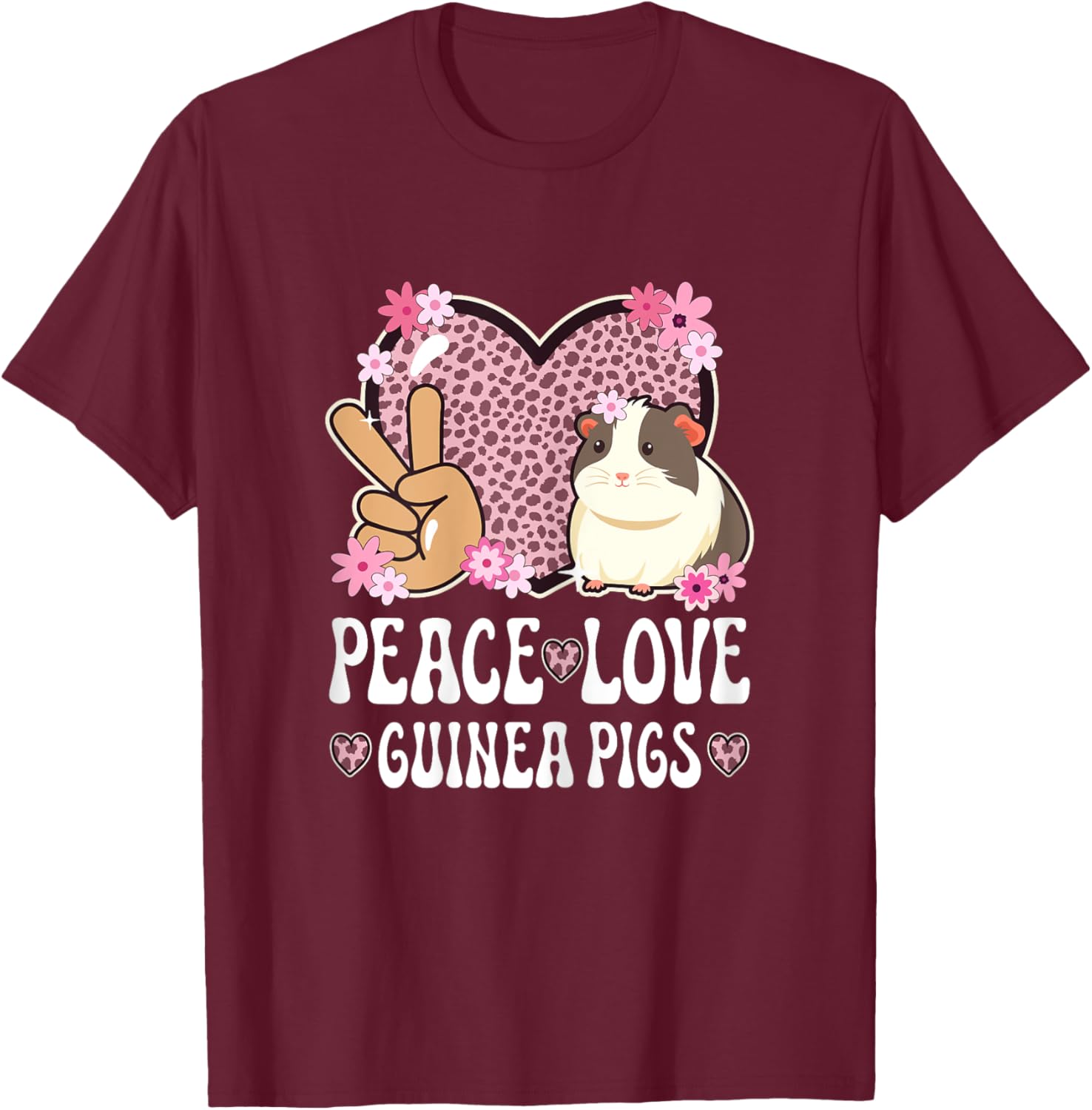 Peace Love Guinea Pigs Cheetah Print Women Guinea Pig Lover T-Shirt - T-Shirt | Maroon