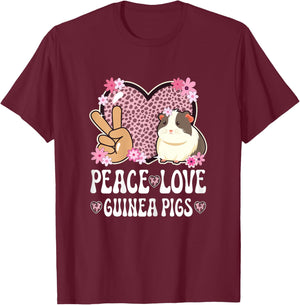 Peace Love Guinea Pigs Cheetah Print Women Guinea Pig Lover T-Shirt - T-Shirt | Maroon