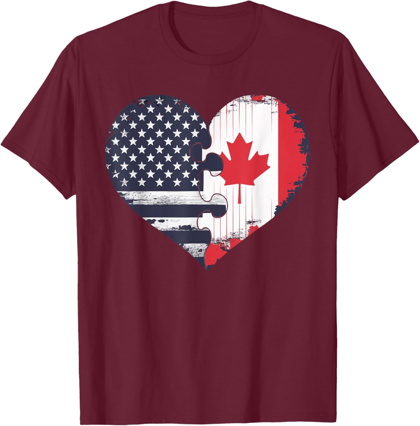 Half American Half Canadian USA Flag Canada America T-Shirt - T-Shirt | Maroon