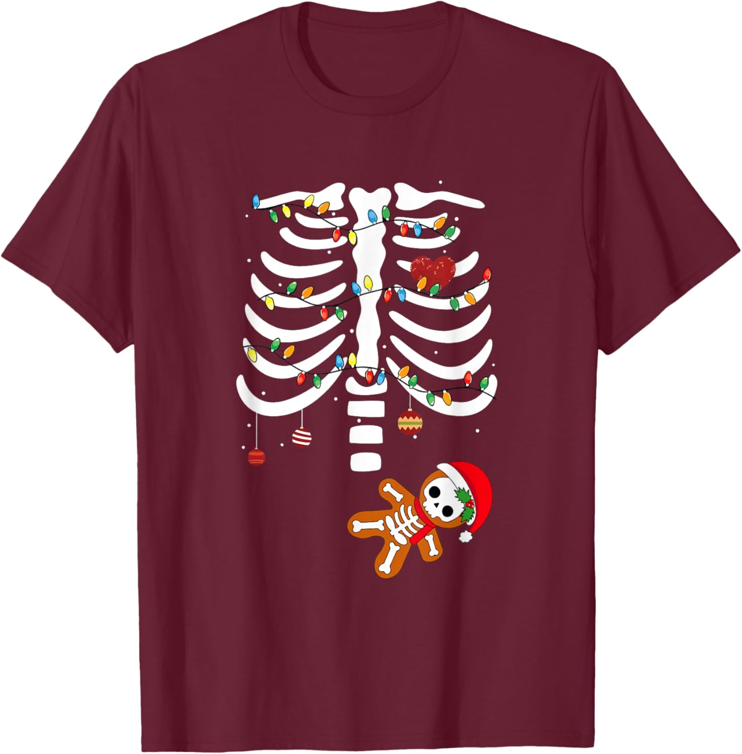 Skeleton Christmas Pregnancy Announcement Merry and Pregnant T-Shirt - T-Shirt | Maroon