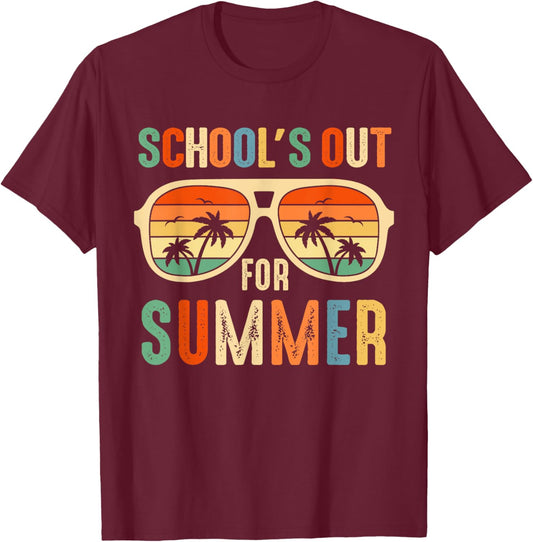 Retro School's Out for Summer Teacher Last Day of School T-Shirt - T-Shirt | Maroon