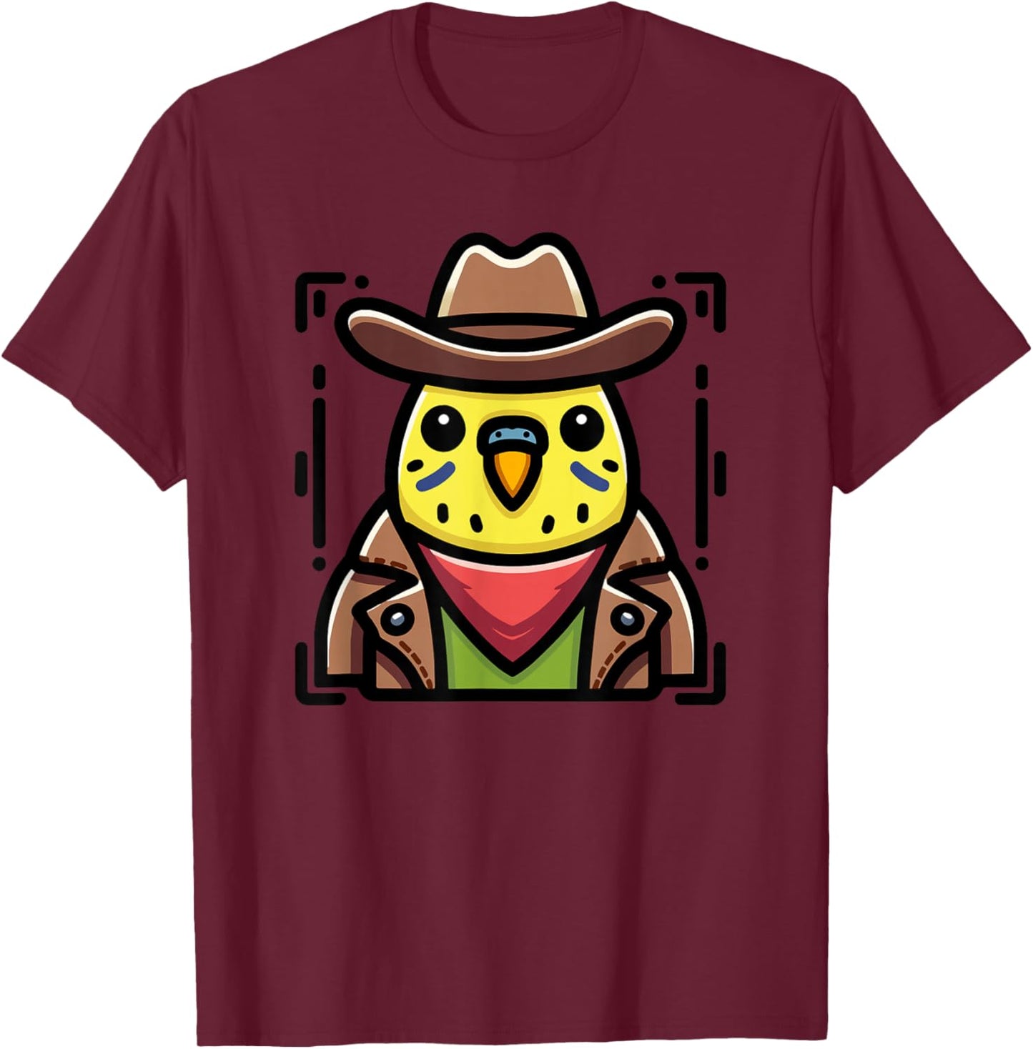 Cowboy Parakeet Bird Western Theme Funny Graphic T-Shirt - T-Shirt | Maroon