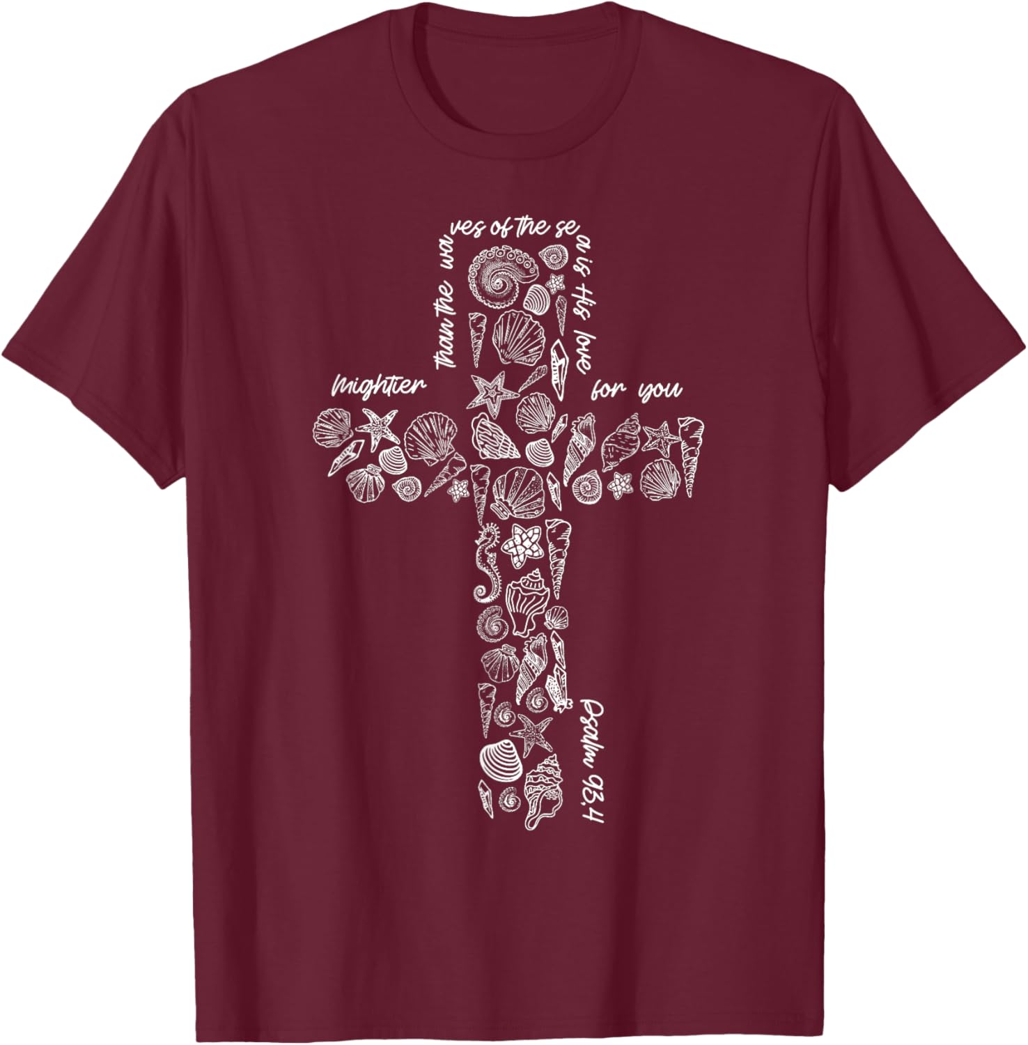 Christian Seashell Style Beach Summer Vacation Faith Cross T-Shirt - T-Shirt | Maroon