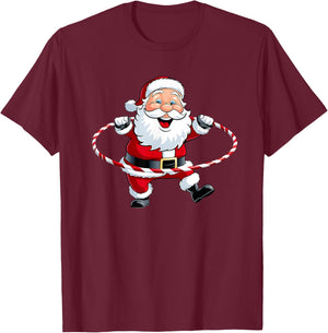 Funny Santa Claus Hula Hooping Exercise Merry Christmas Xmas T-Shirt - T-Shirt | Maroon