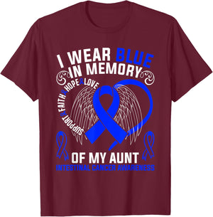 I Wear Blue In Memory Of My Aunt Intestinal Cancer Awareness T-Shirt - T-Shirt | Maroon