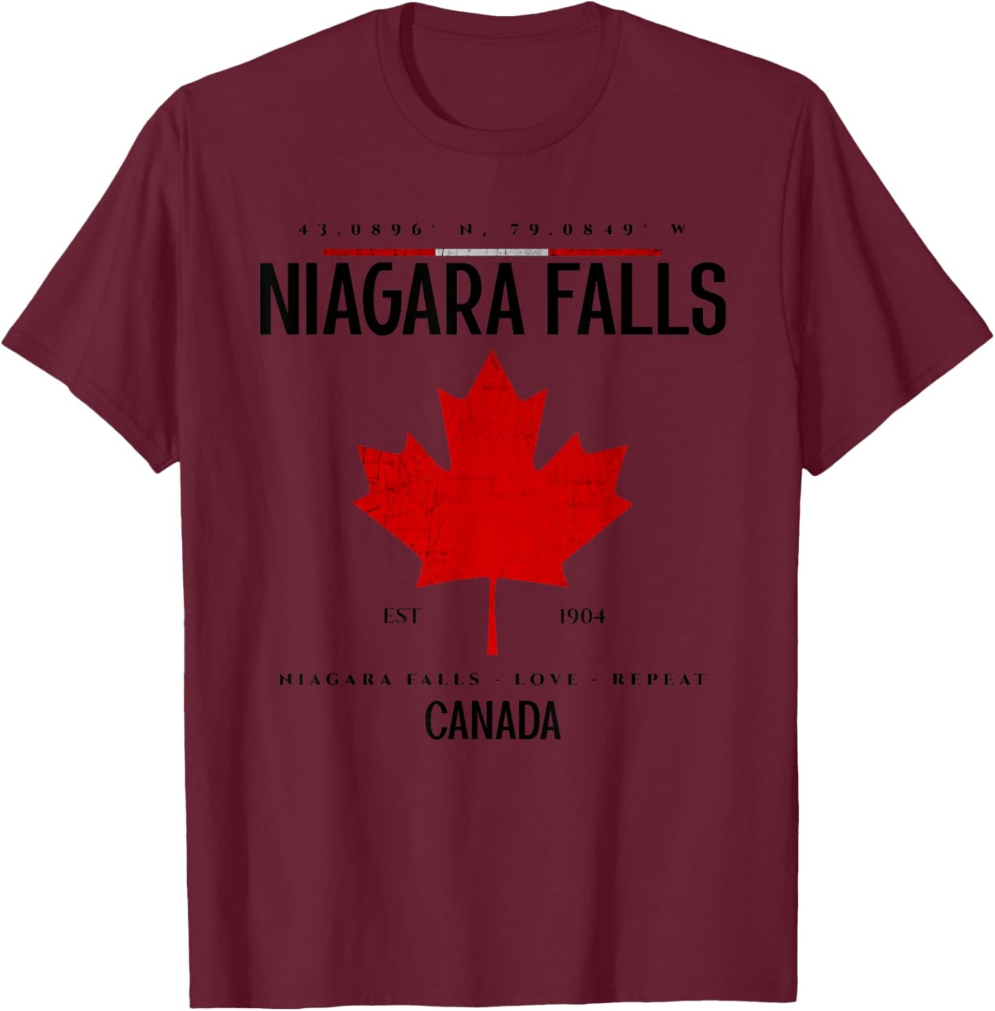 Niagara Falls Souvenir Canadian Flag T-Shirt - T-Shirt | Maroon