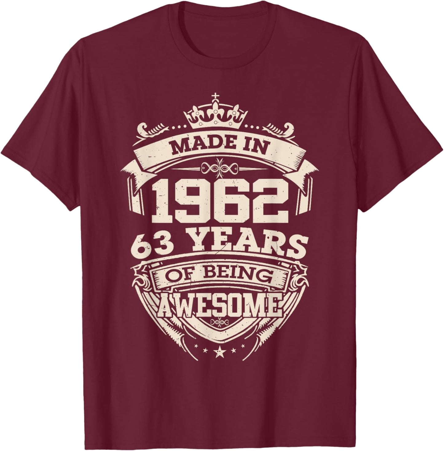 Made in 1962 63 Years of Being Awesome 63th Birthday Vintage T-Shirt - T-Shirt | Maroon
