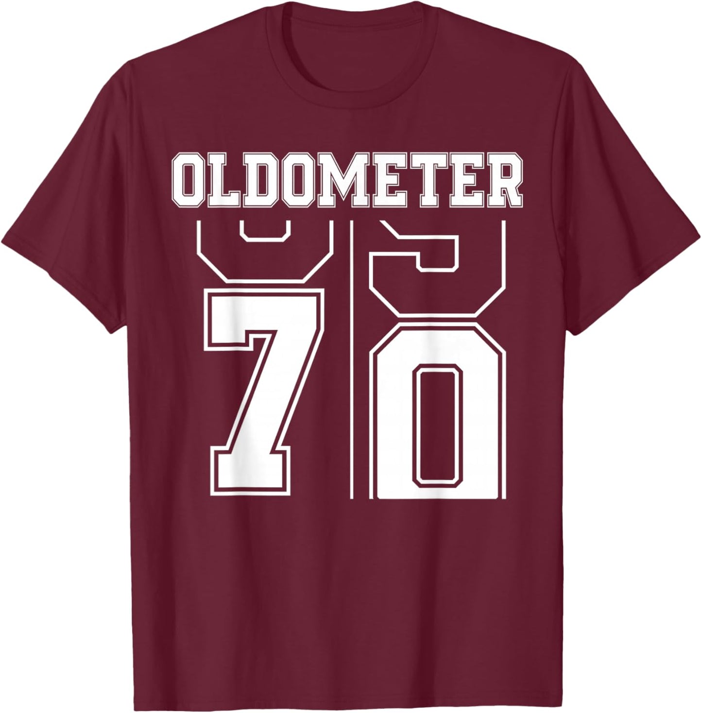 Oldometer 69-70 70th Birthday Sport Text 70 Year Old T-Shirt - T-Shirt | Maroon