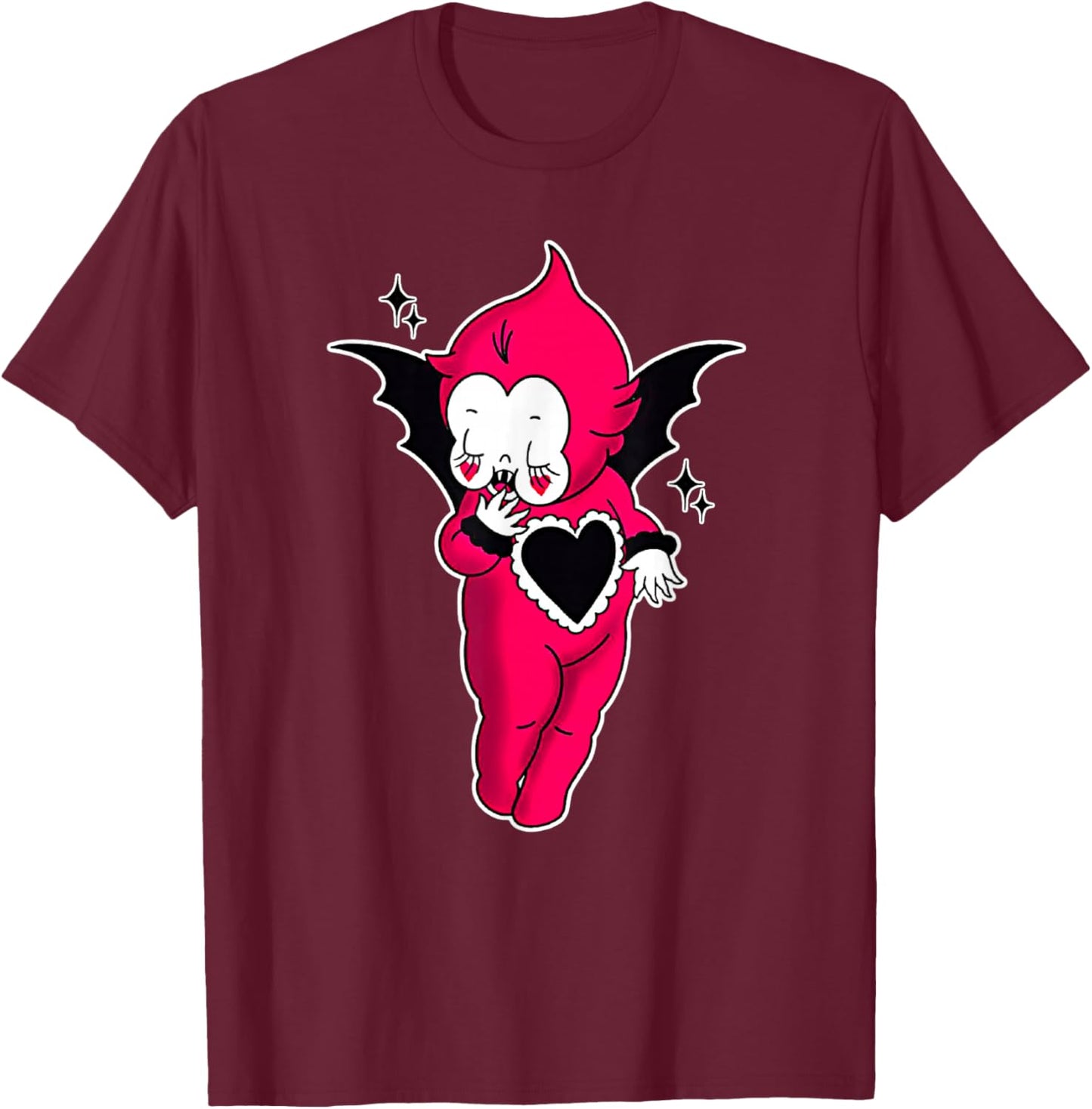 Kewpie Baby Vampire Devil Spooky Traditional Tattoo Flash T-Shirt - T-Shirt | Maroon