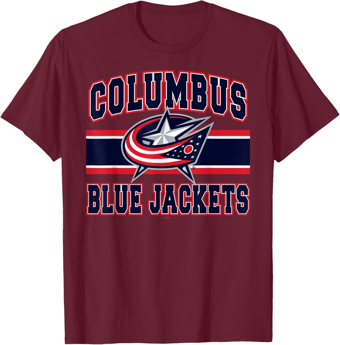 Columbus Blue Jackets Stripe White Officially Licensed T-Shirt - T-Shirt | Maroon