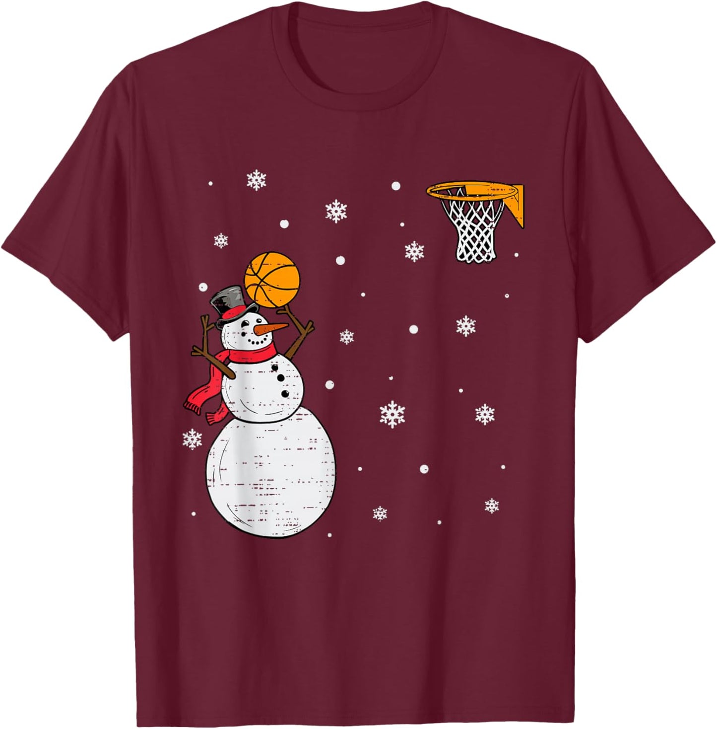 Funny Snowman Basketball Christmas Xmas Sports Men Boys Kids T-Shirt - T-Shirt | Maroon