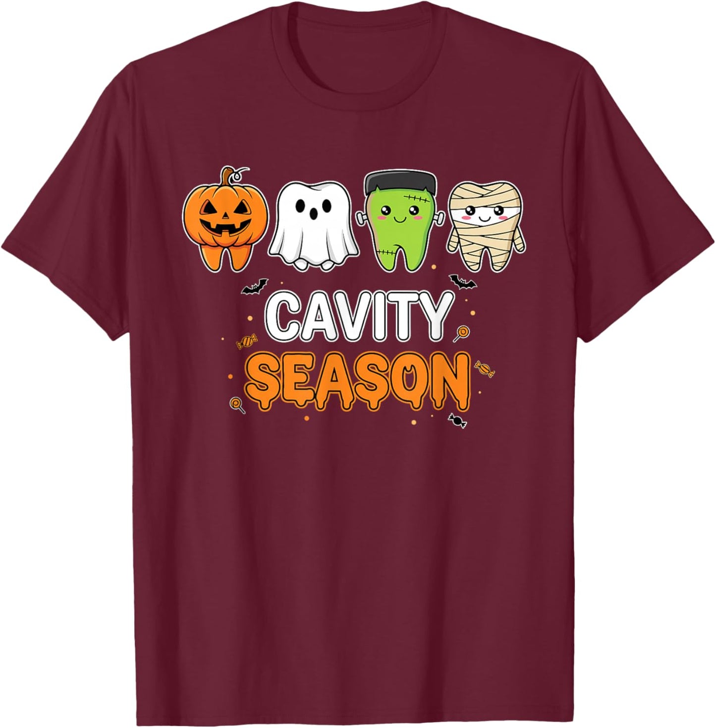 Cavity Season Cute Tooth Halloween Dentist Hygienist T-Shirt - T-Shirt | Maroon