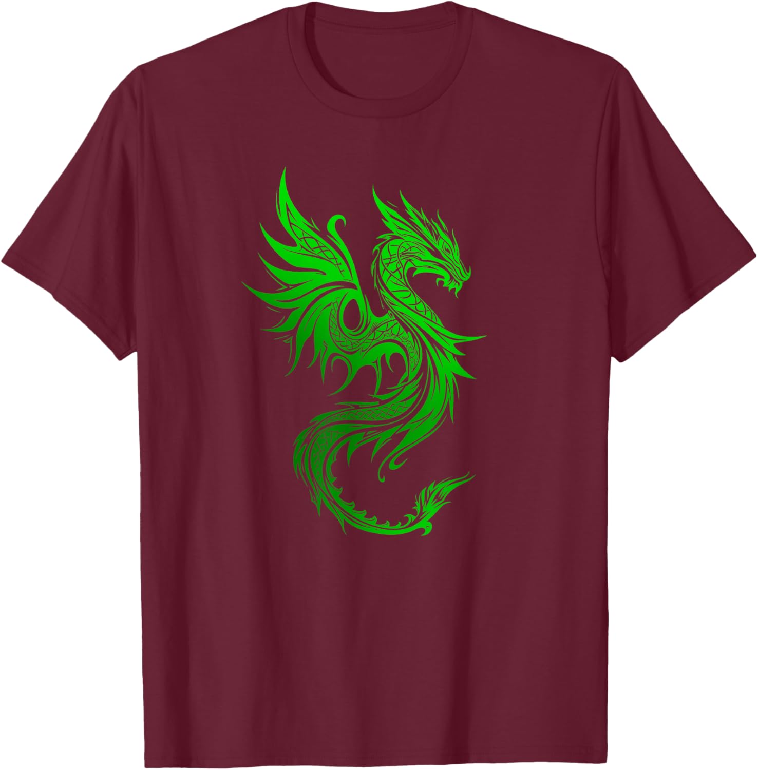 Beautiful Celtic Irish Green Tribal Dragon Fantasy Art T-Shirt - T-Shirt | Maroon