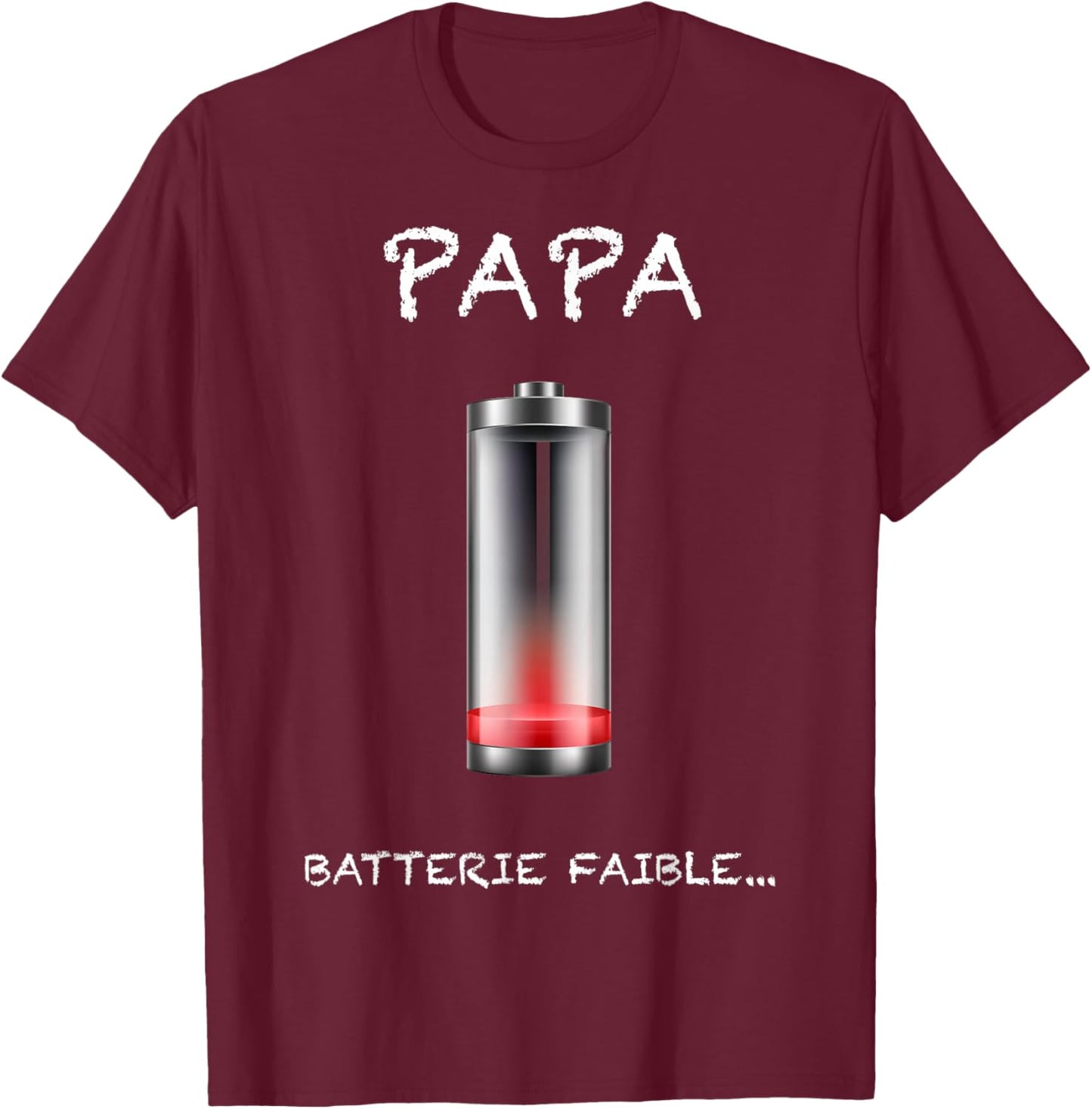 Dad Battery Low Parental Burnout Humor Man T-Shirt - T-Shirt | Maroon