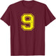 Number 9 Nine Varsity Distressed Vintage Sport Team Player's T-Shirt - T-Shirt | Maroon