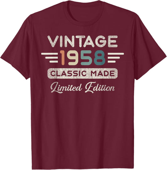 Vintage 1958 Limited Edition 68th Birthday T-Shirt - T-Shirt | Maroon