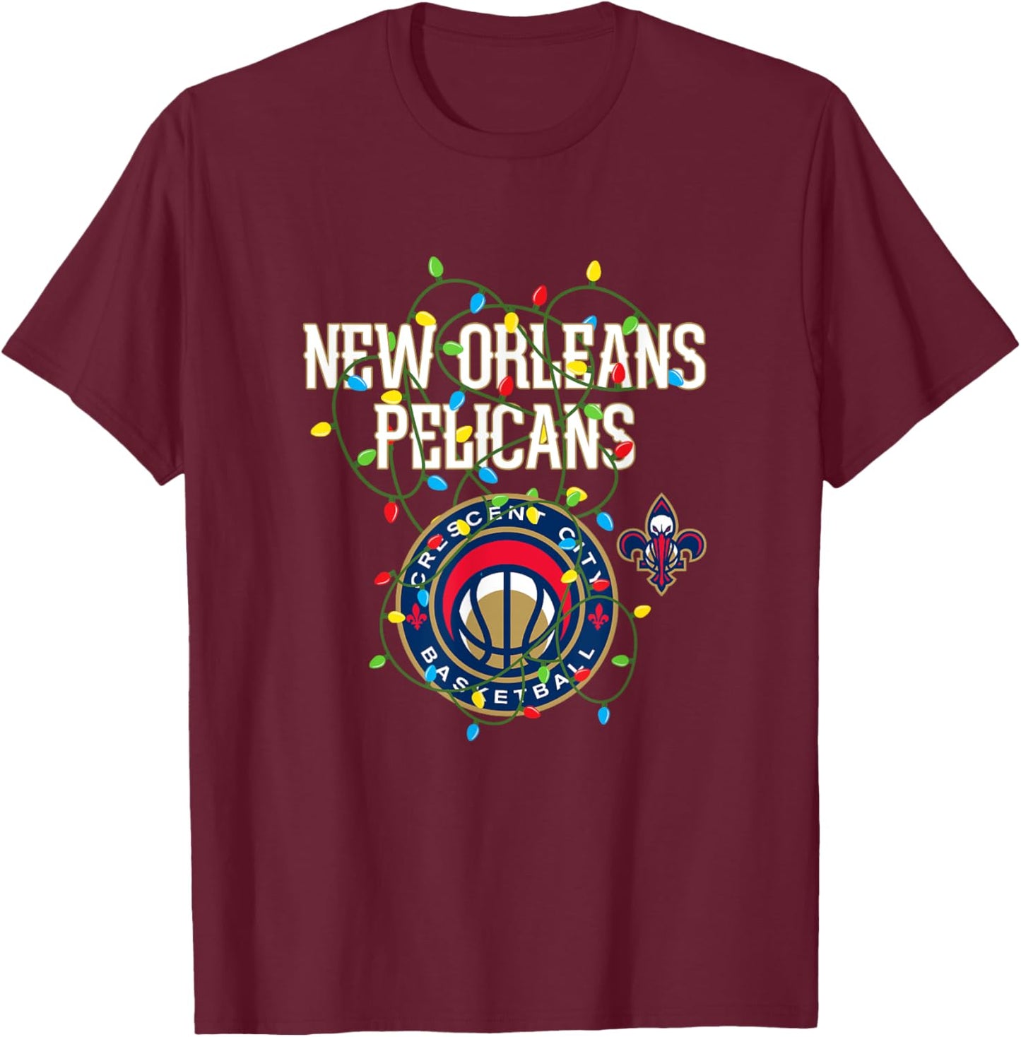 NBA New Orleans Pelicans Christmas Lights Holiday T-Shirt - T-Shirt | Maroon