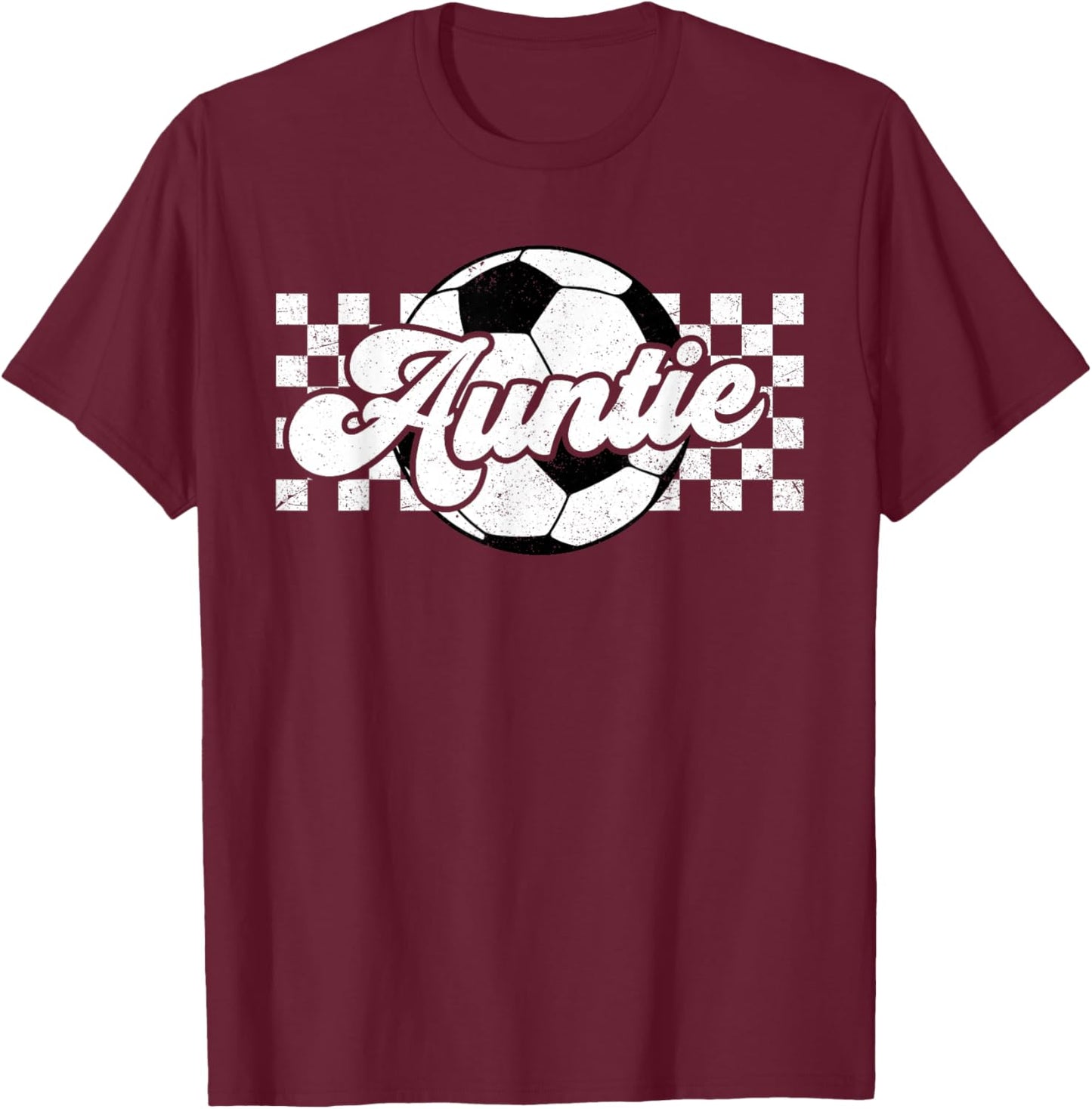 Soccer Auntie Aunt Lover Family Mother's Day Retro Checkered T-Shirt - T-Shirt | Maroon