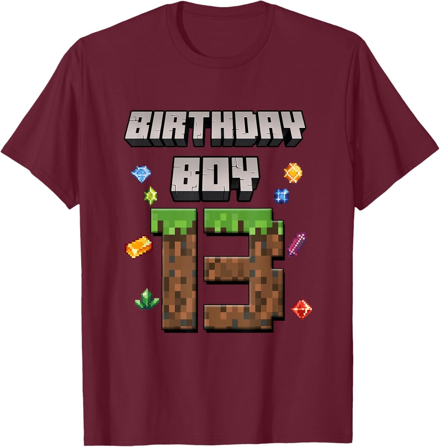 13th Birthday 13 Years Old Video Gamer Pixel Birthday Boys T-Shirt - T-Shirt | Maroon