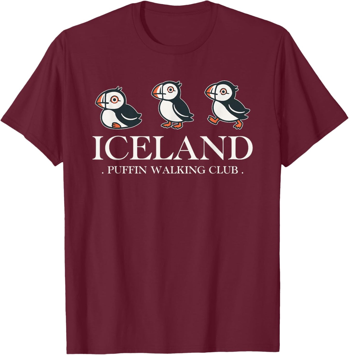 Iceland Puffin Walking Club Vintage Icelandic Souvenir T-Shirt - T-Shirt | Maroon