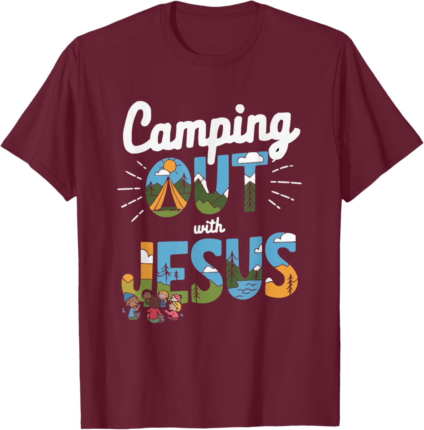 Camping Jesus Christ Religion Christian Camper Christianity T-Shirt - T-Shirt | Maroon