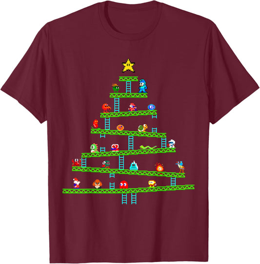 8 Bit Retro Gaming Christmas Tree T-Shirt - T-Shirt | Maroon