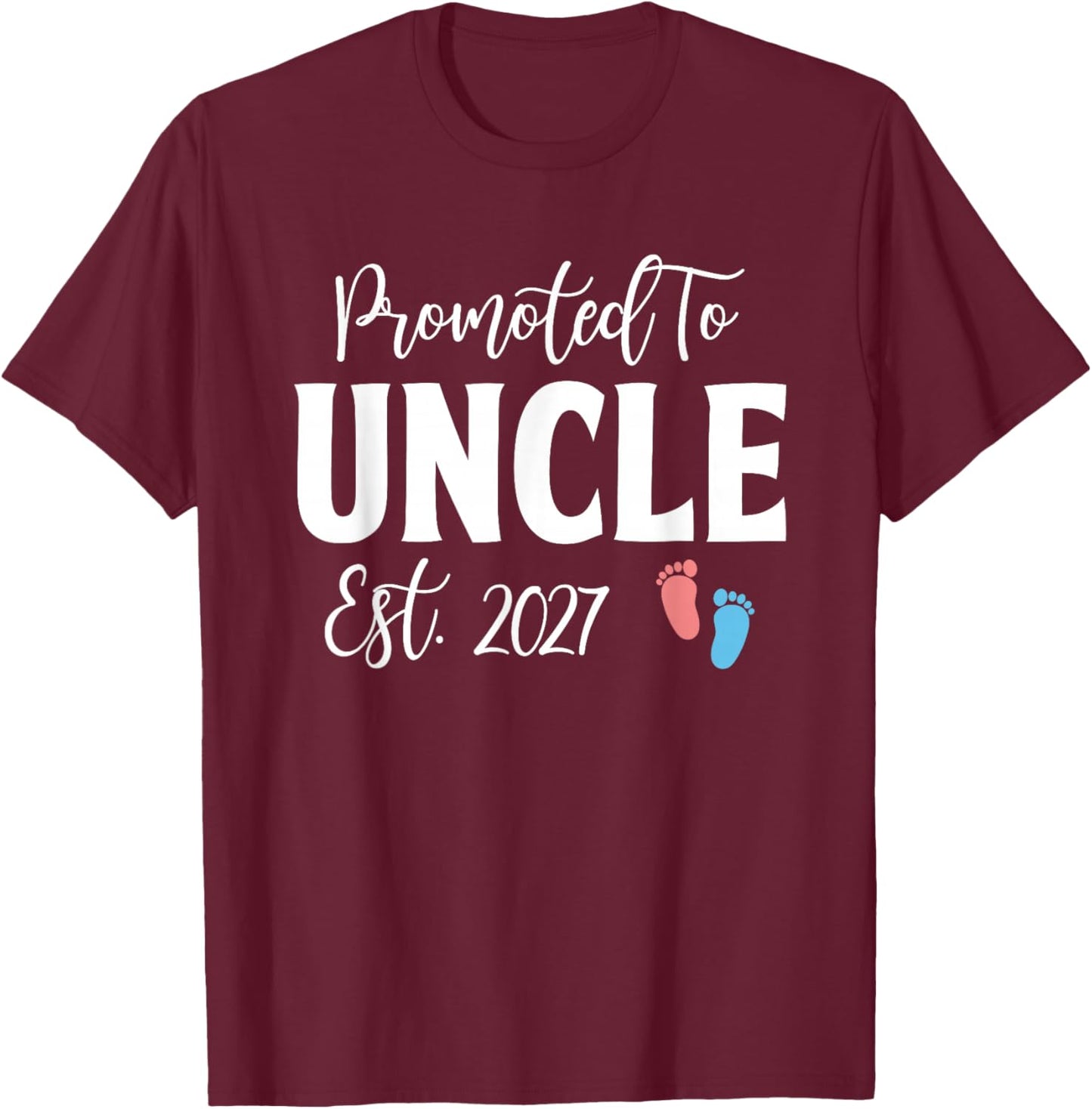 Promoted to Uncle Est 2027 Funny Pregnancy Announcement T-Shirt - T-Shirt | Maroon