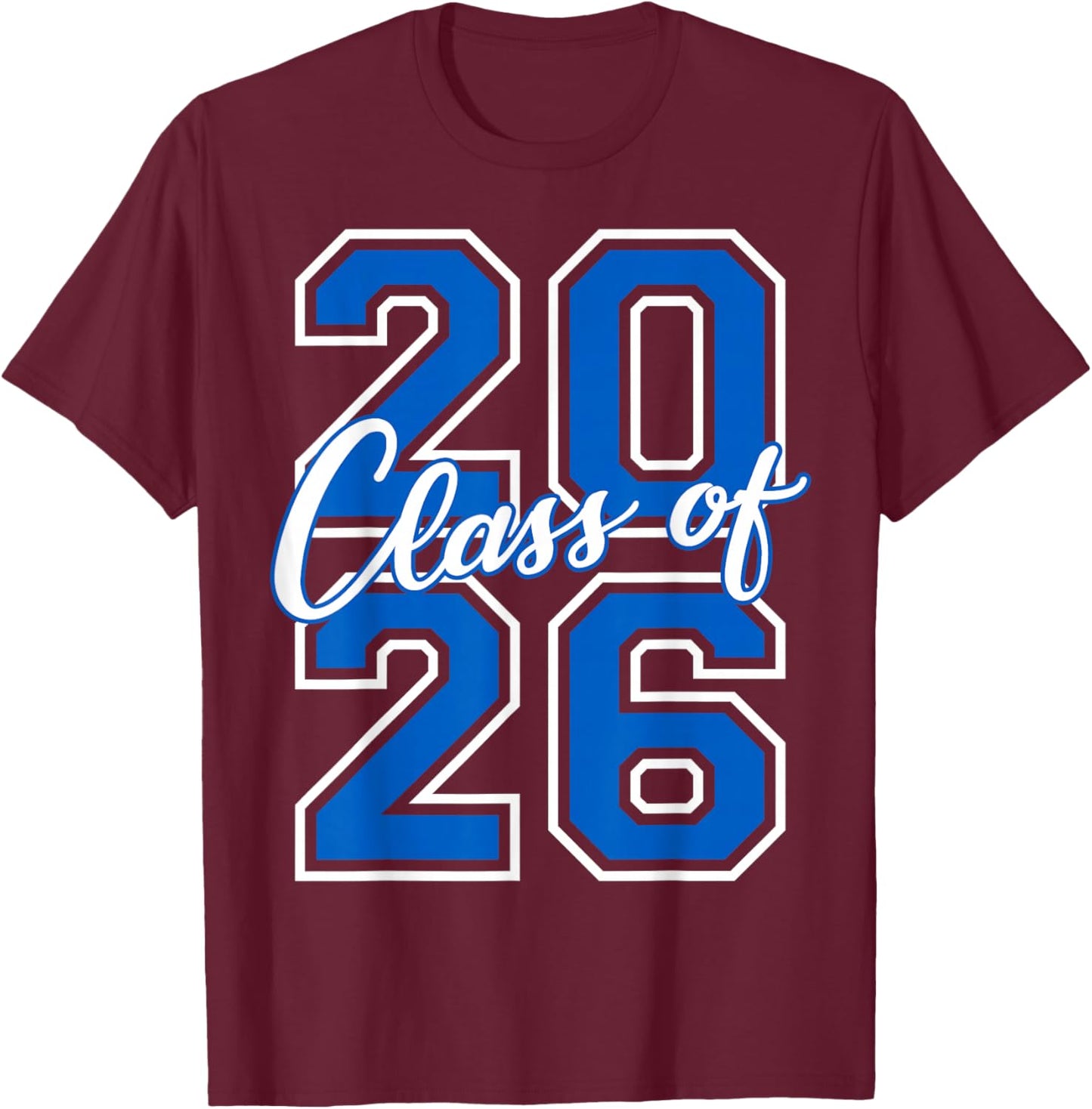 Class of 2026 Graduation Varsity Blue White Letters T-Shirt - T-Shirt | Maroon