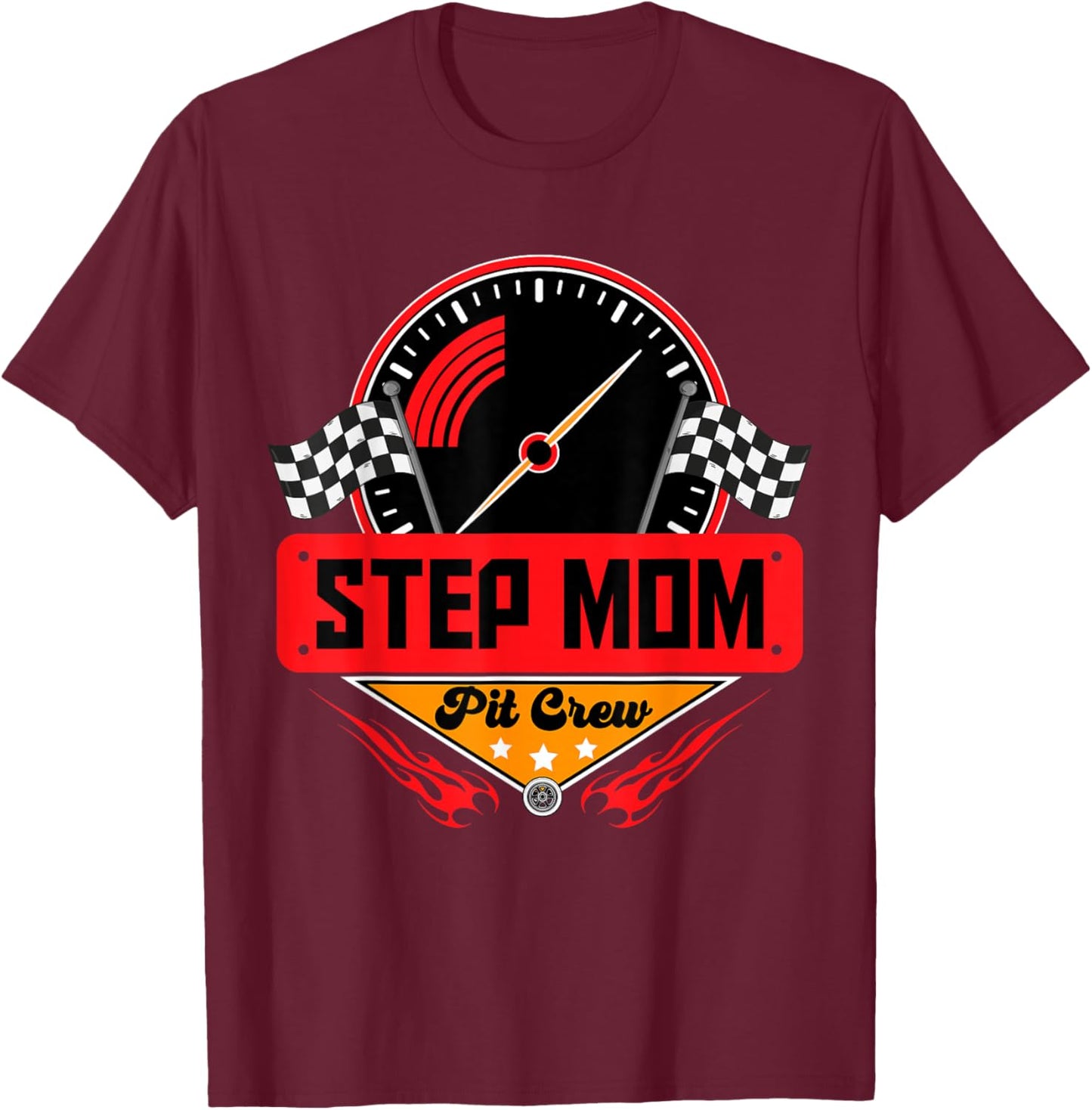 Race Car Birthday Party Matching Family Step Mom Pit Crew T-Shirt - T-Shirt | Maroon