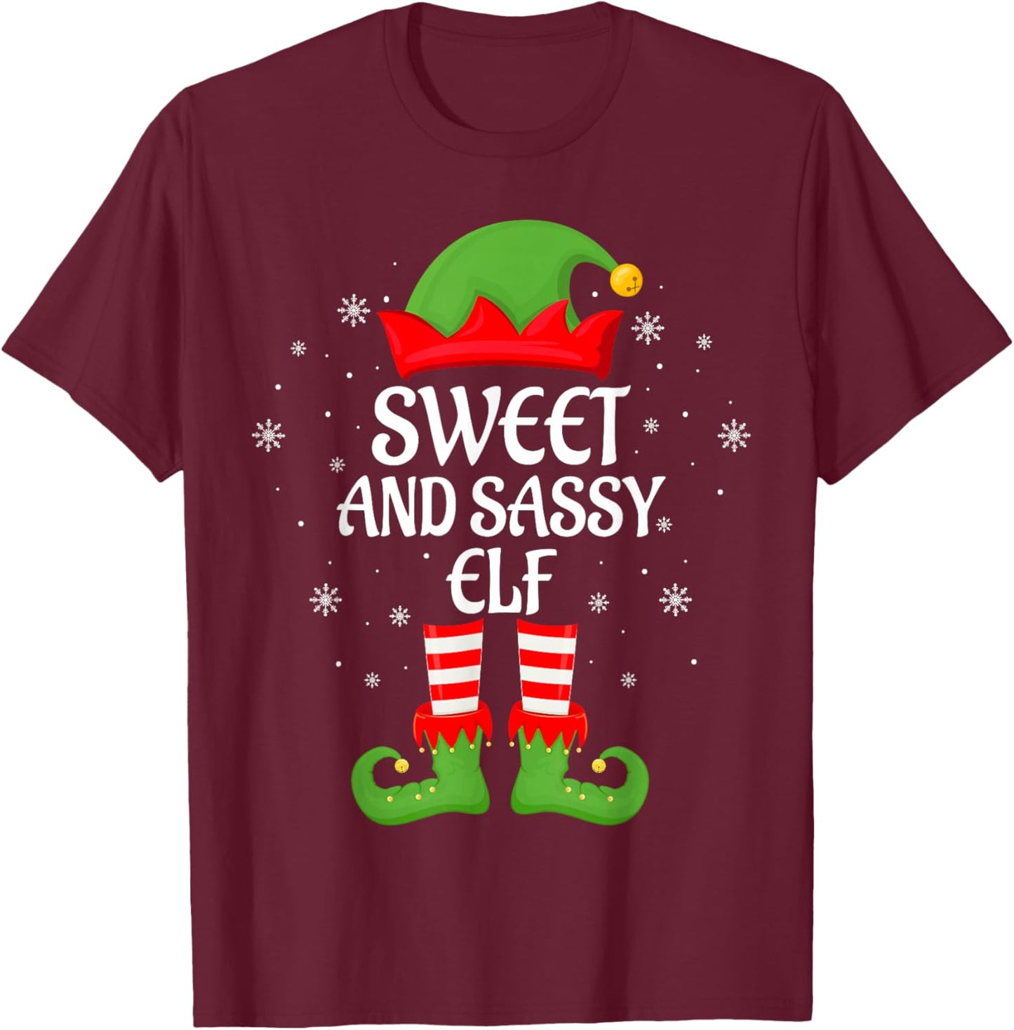 Sweet Sassy Elf Xmas Matching Family Elf Squad Christmas T-Shirt - T-Shirt | Maroon