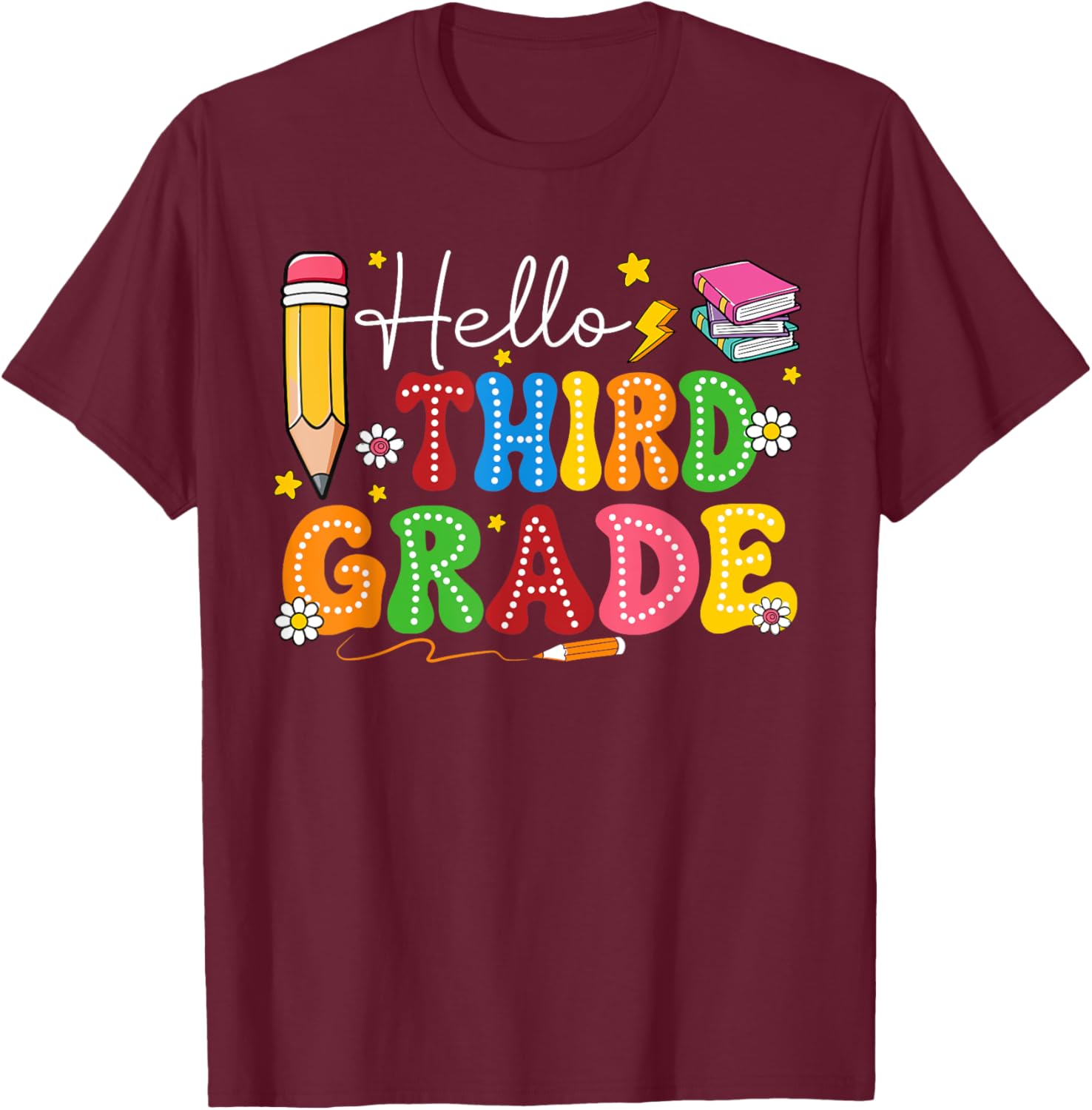 Groovy Hello Third Grade Teacher Kids First Day Of School T-Shirt - T-Shirt | Maroon