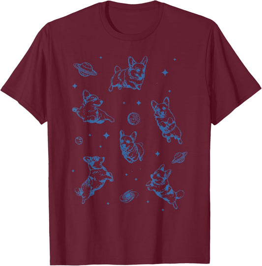Vintage Corgi In Space Retro 90s Galaxy Dogs Mom Women Men T-Shirt - T-Shirt | Maroon