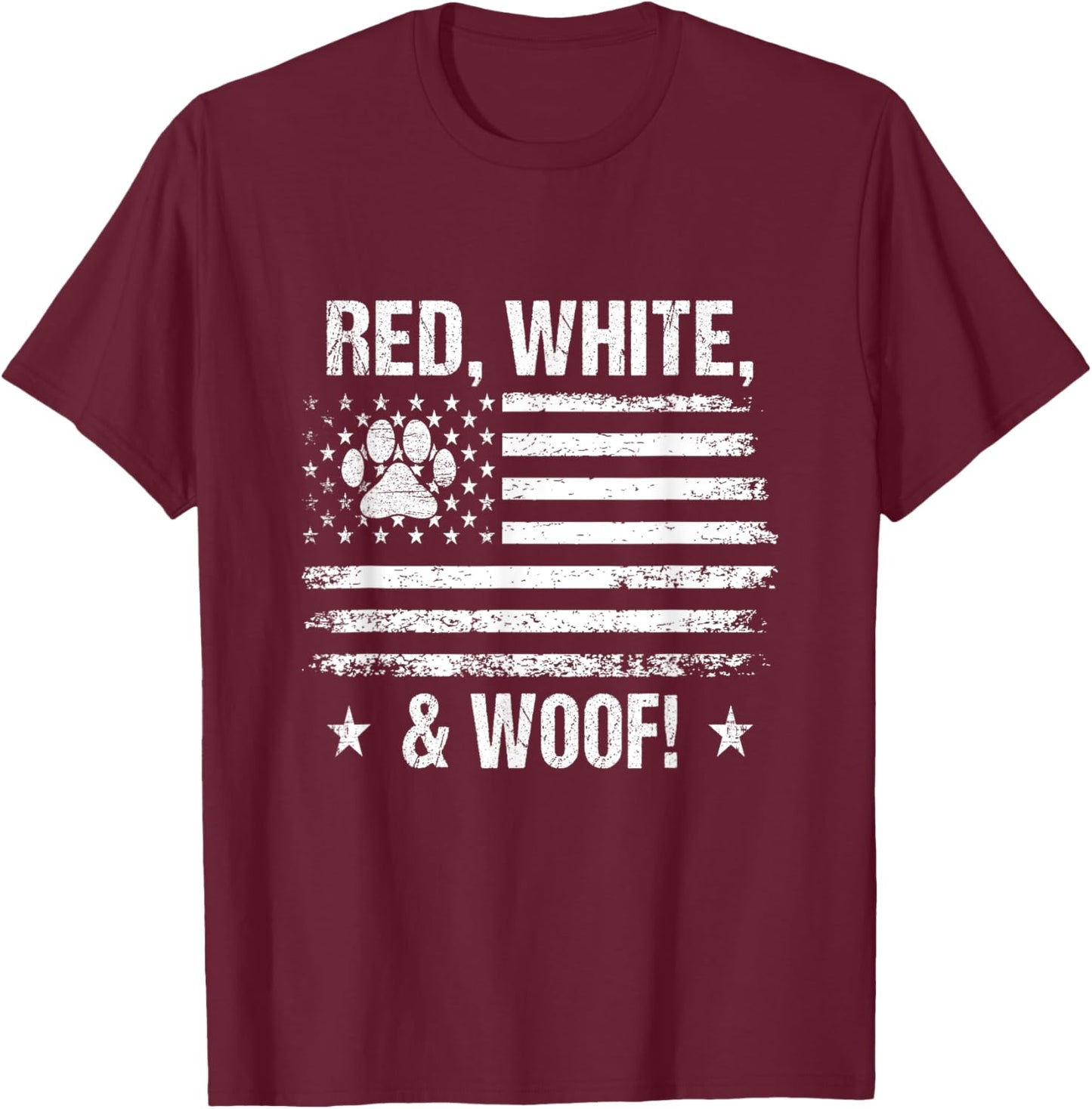 Red White & Woof - Dog Paw Print US Flag Retro Men Women Kids T-Shirt - T-Shirt | Maroon