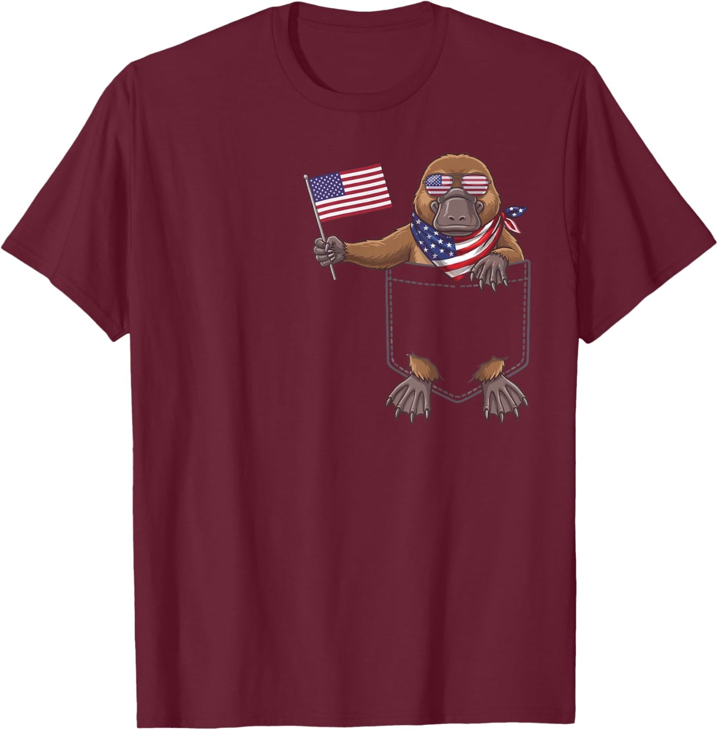 Platypus Pocket Patriotic American Flag 4th of July USA T-Shirt - T-Shirt | Maroon