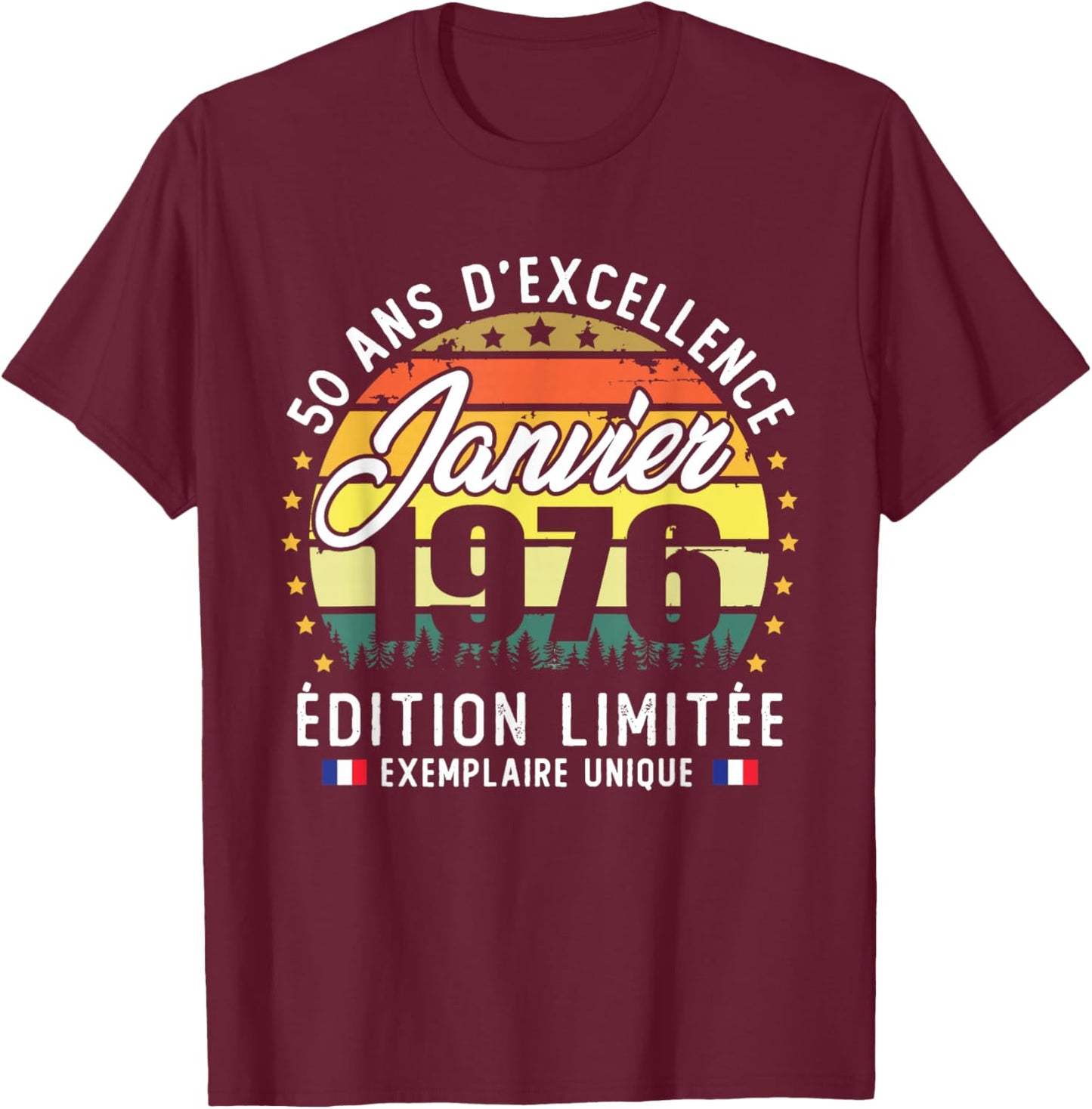 Vintage January 1976 50th Birthday Gift T-Shirt - T-Shirt | Maroon