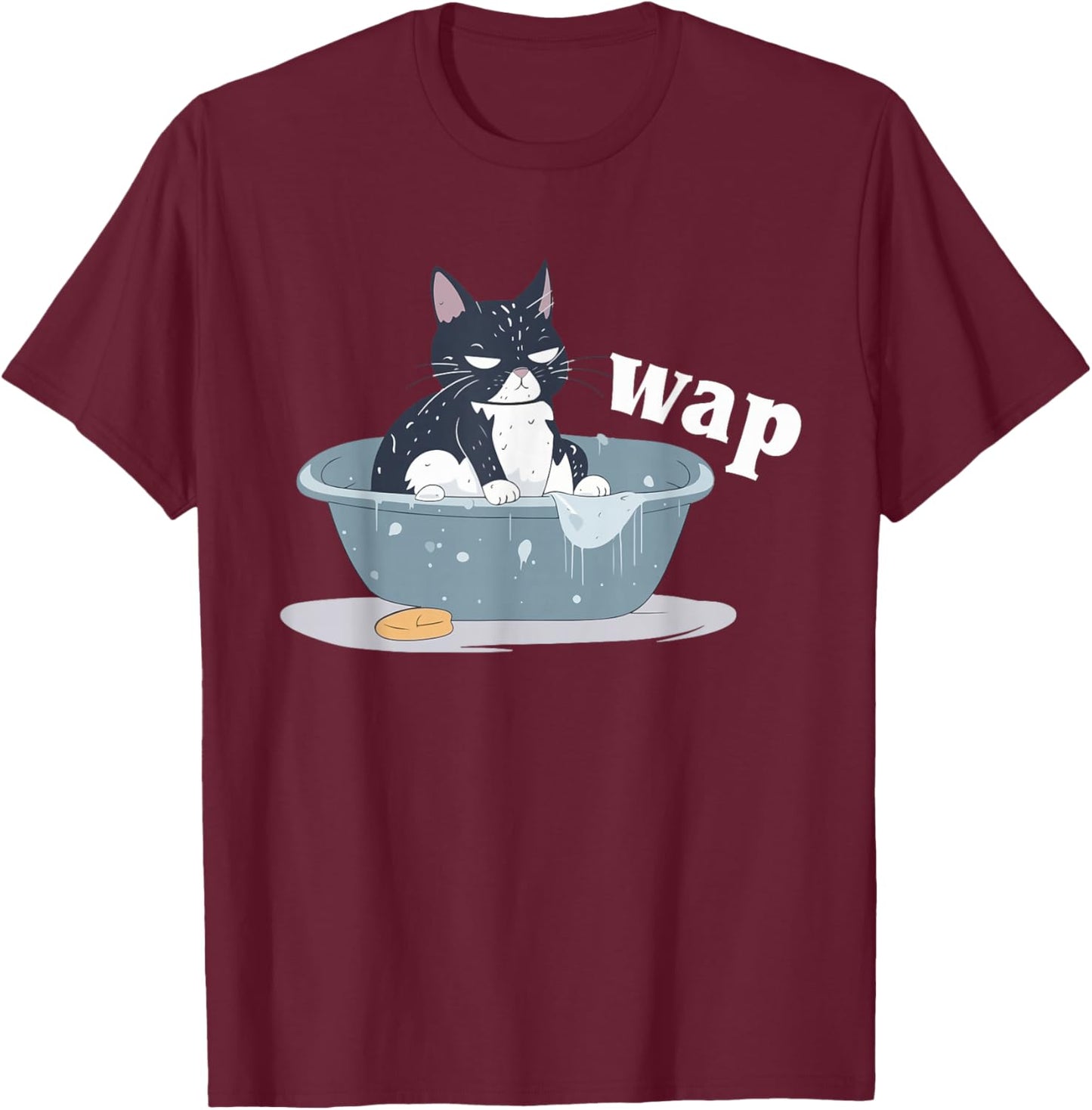 Funny Cat Wap Expression Illustration T-Shirt - T-Shirt | Maroon