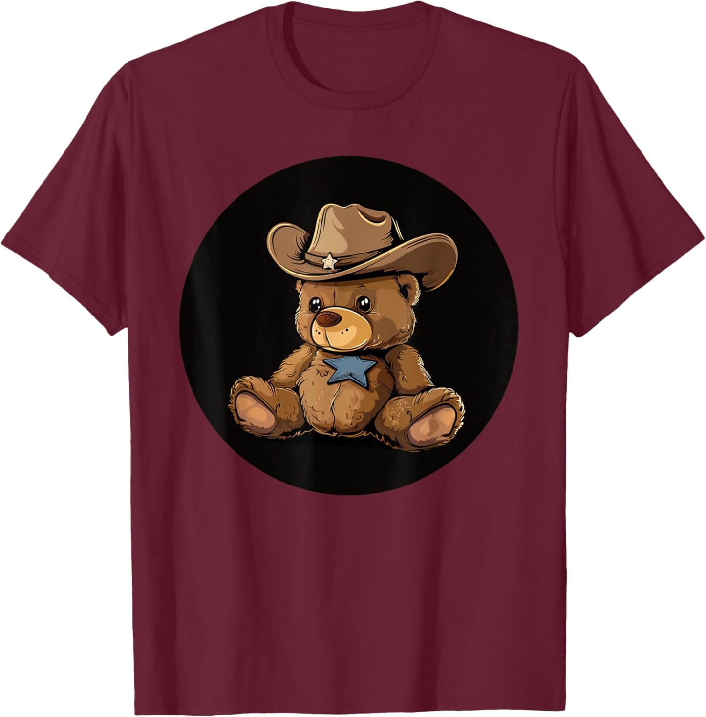 Funny Cowboy Teddy Bear with Sheriff's Star Costume T-Shirt - T-Shirt | Maroon