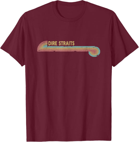 Vintage Retro Line Dire Straits Cassette Stripes Musician T-Shirt - T-Shirt | Maroon