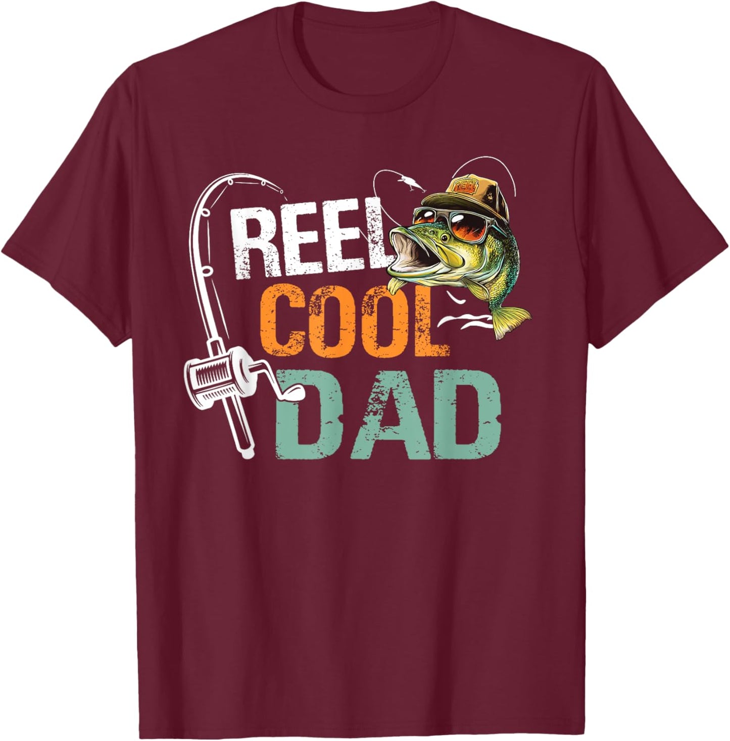 Reel Cool Dad Fishing Dad Birthday Vintage T-Shirt - T-Shirt | Maroon