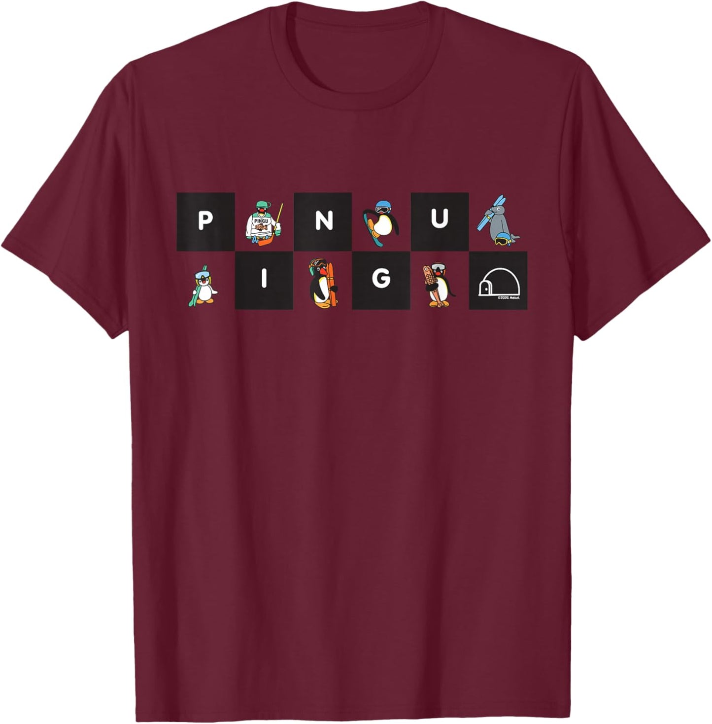 Pingu Winter Blocks T-Shirt - T-Shirt | Maroon