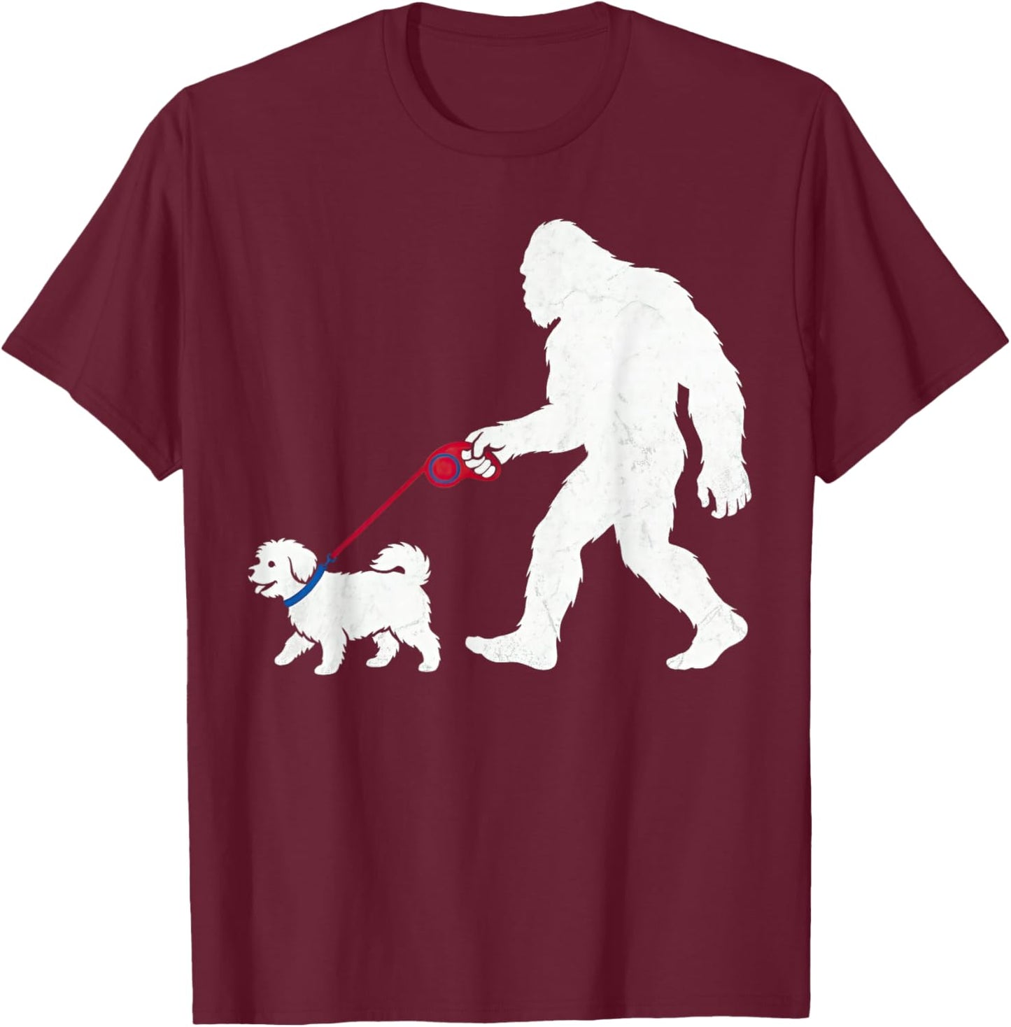 Retro Bigfoot Walking Maltese Dog Funny Sasquatch T-Shirt - T-Shirt | Maroon