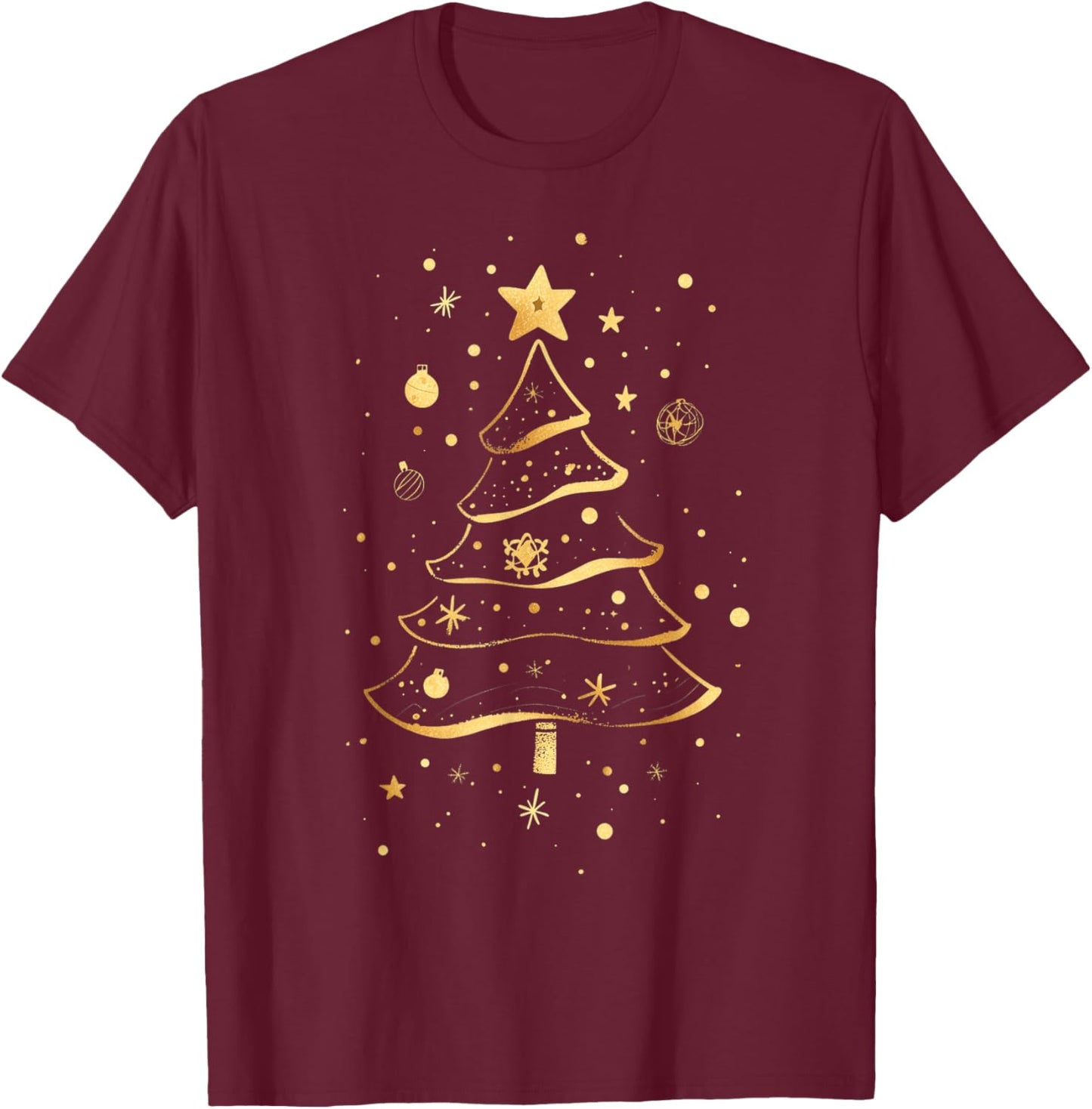 Golden Christmas Tree Design Elegant Sparkle Xmas Christmas T-Shirt - T-Shirt | Maroon