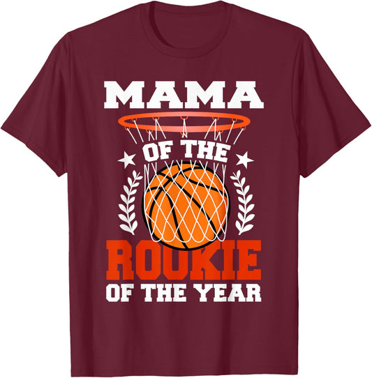 Mama Of Rookie 1st Basketball Birthday Party Theme Matching T-Shirt - T-Shirt | Maroon