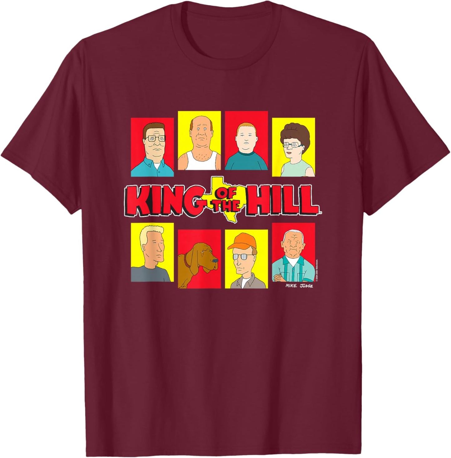 King of The Hill Iconic Characters Group Shot Big Portraits T-Shirt - T-Shirt | Maroon