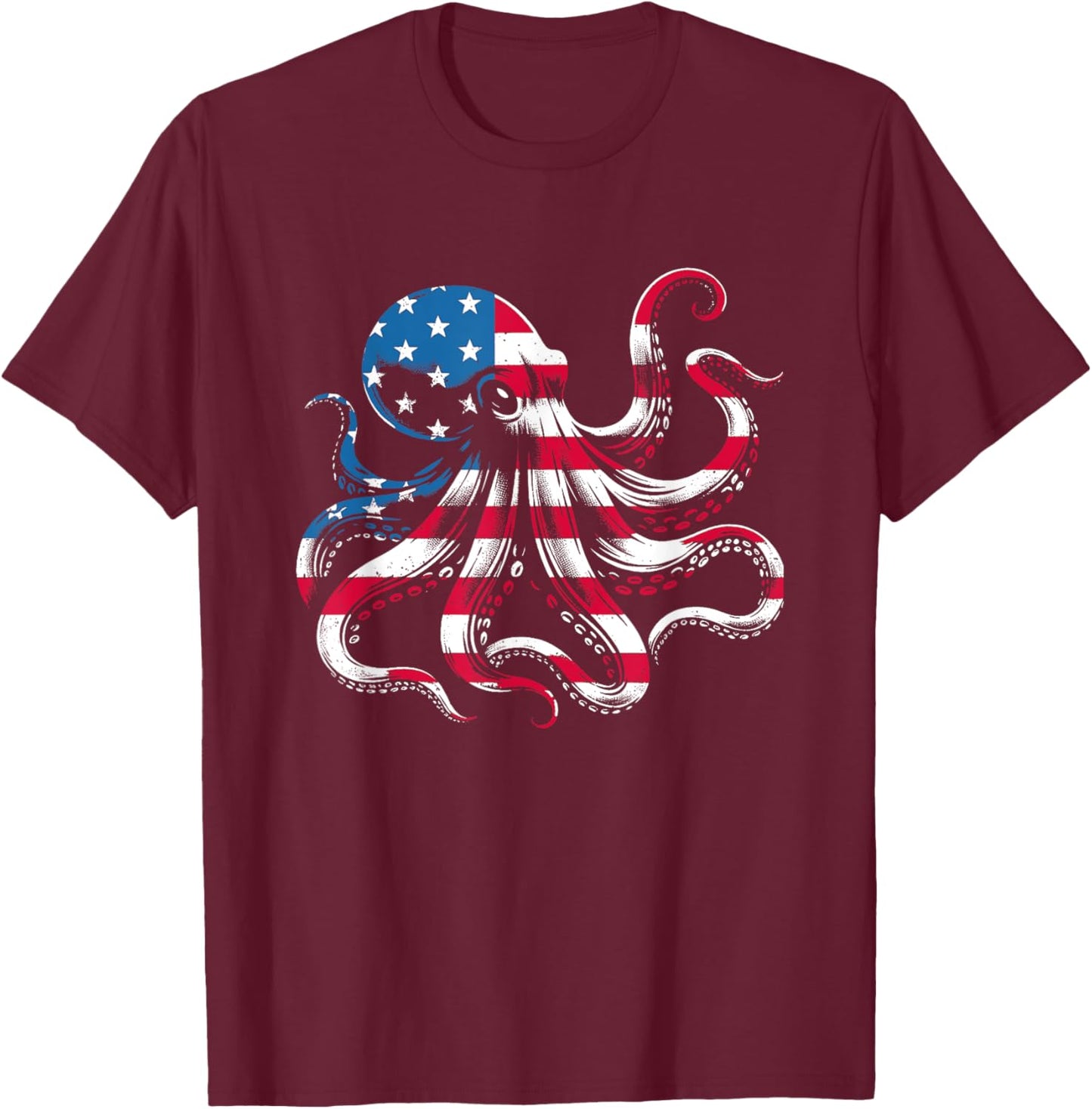 Octopus American Flag - Patriotic USA Ocean Animal Lover T-Shirt - T-Shirt | Maroon