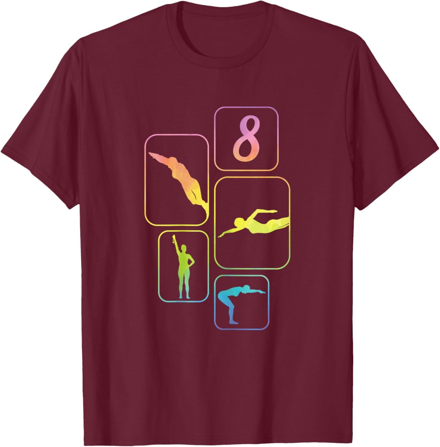 8th Birthday Swimmer Swimming 8 Year Old Girl T-Shirt - T-Shirt | Maroon