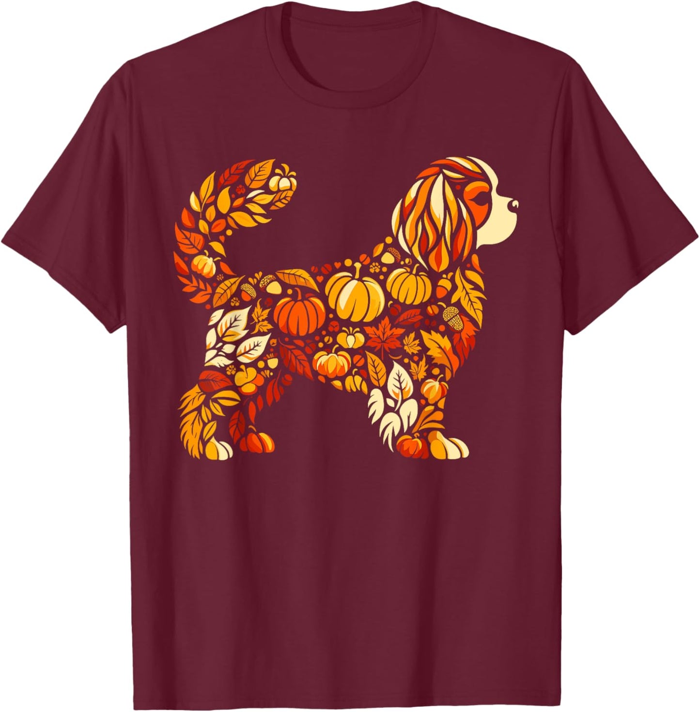 Autumn Pumpkin Cavalier King Charles Spaniel Thanksgiving T-Shirt - T-Shirt | Maroon