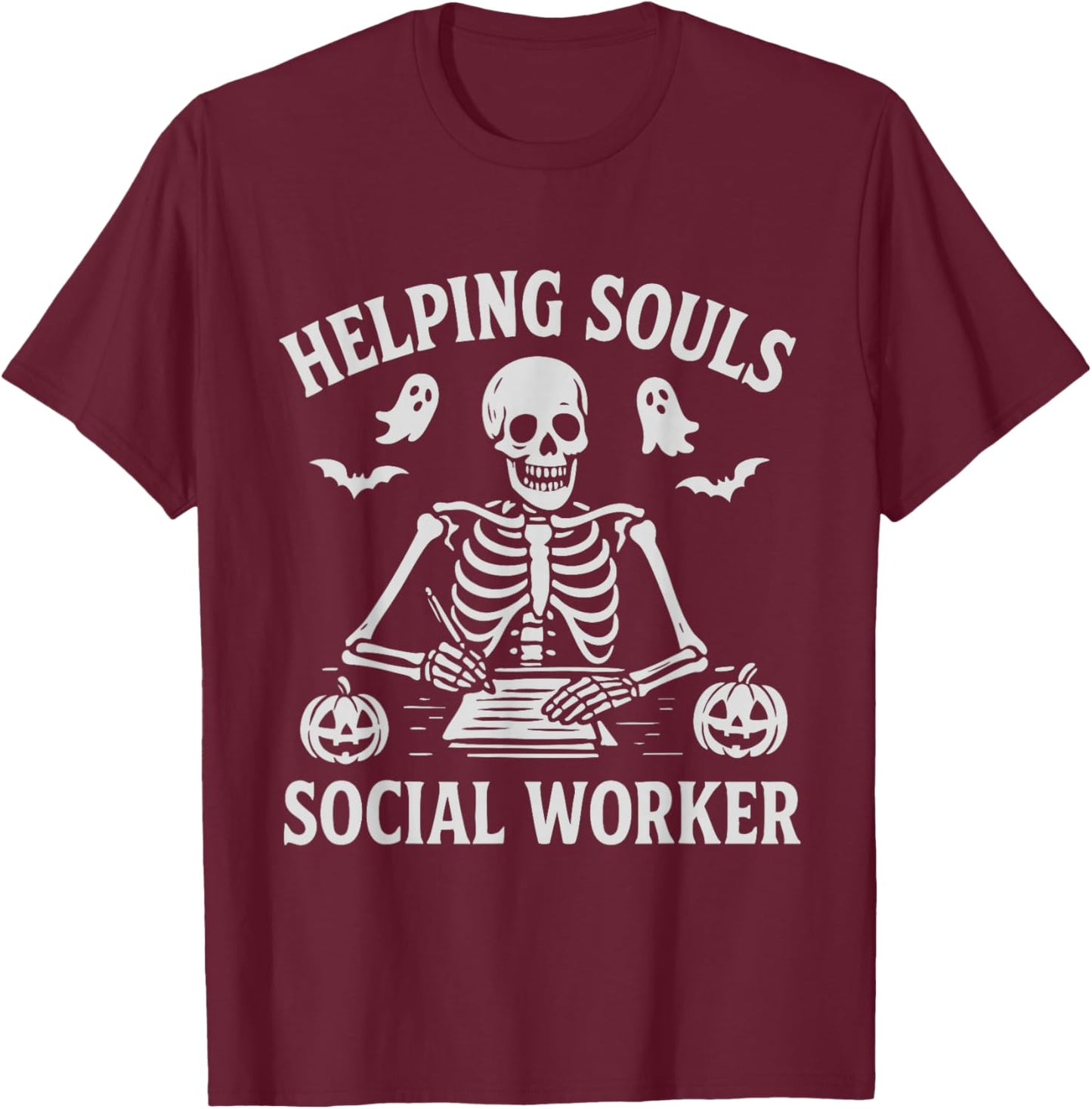 Helping Souls Social Worker Halloween Skeleton T-Shirt - T-Shirt | Maroon